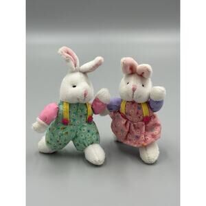 Vintage 2001 Mini Bunny Rabbit Plush Small 5 Inch Stuffed Animal Set Of 2 READ